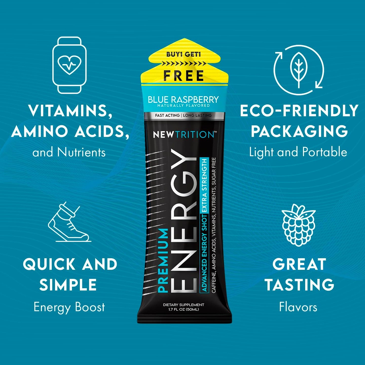 Blue Raspberry Flavor Extra Strength Energy Shots
